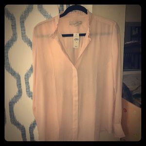 LOFT ruffle collar pink blouse button down NWT